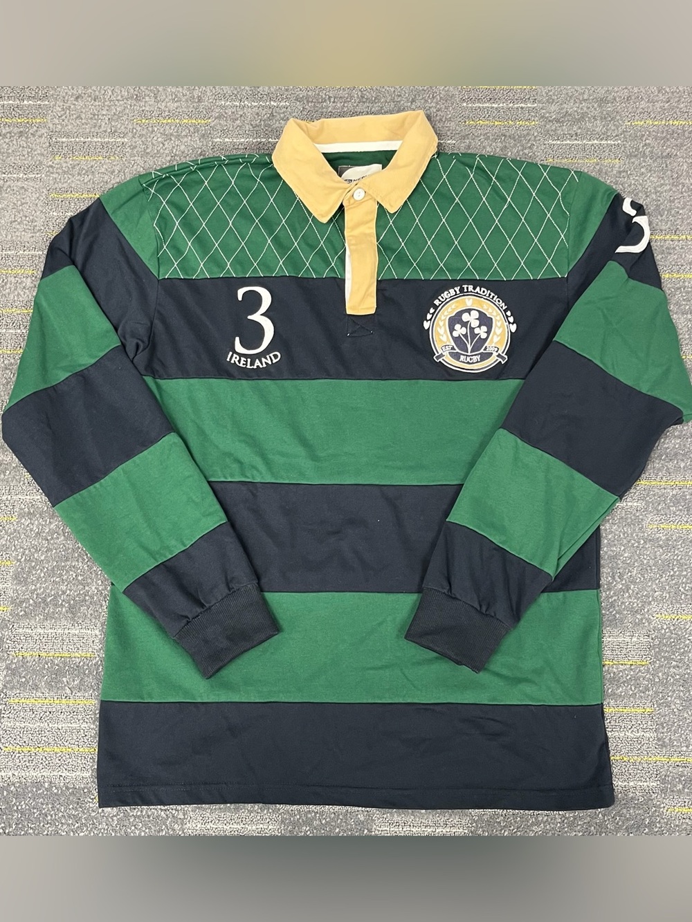 Ireland Rugby Polo Shirt Jersey Mens XL Nephin Peaks Embroidered Striped Preppy